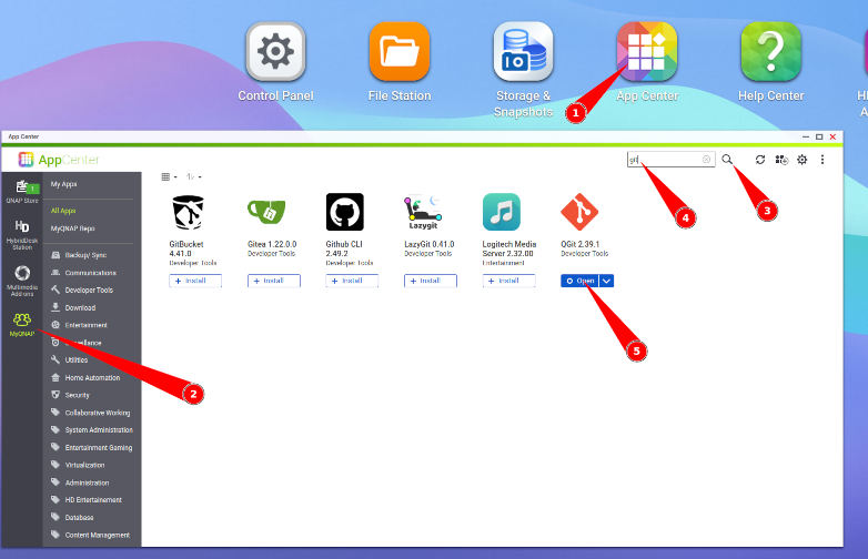screenshot install git app from myqnap