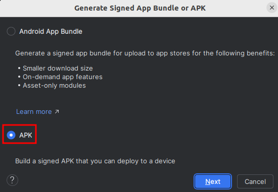 screenshot Select APK and click next